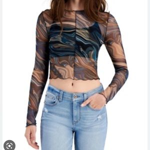 NWT Seamed knit marble print mesh top